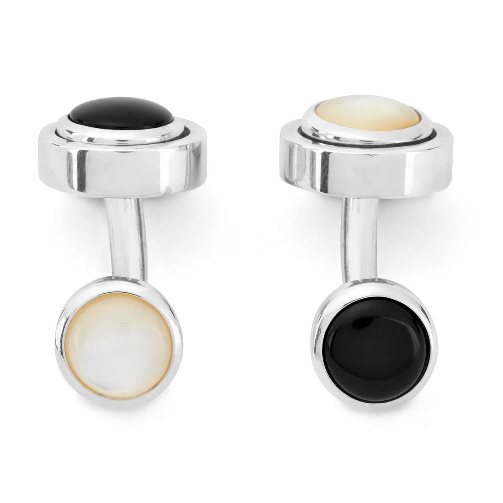 View 2 of product Reversible Monochrome Sterling Silver Round Cufflinks