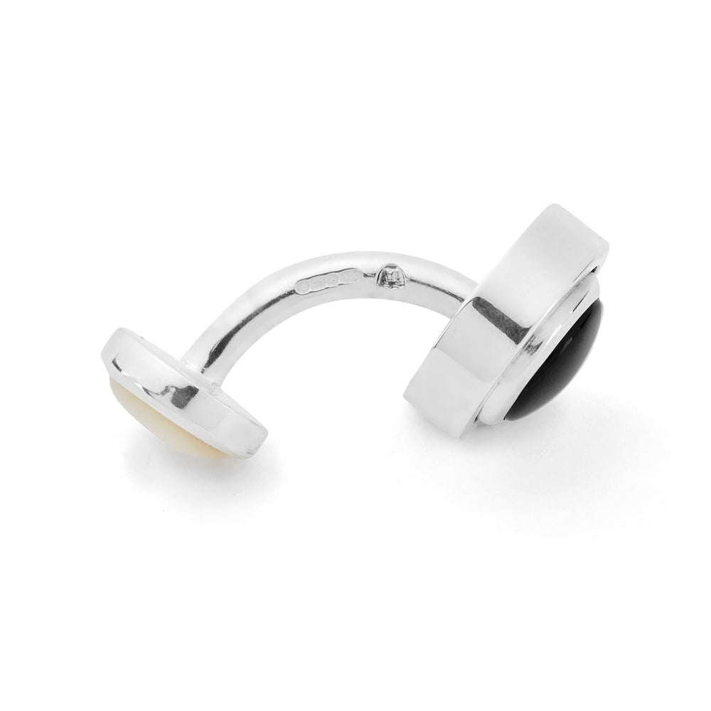 Reversible Monochrome Sterling Silver Round Cufflinks