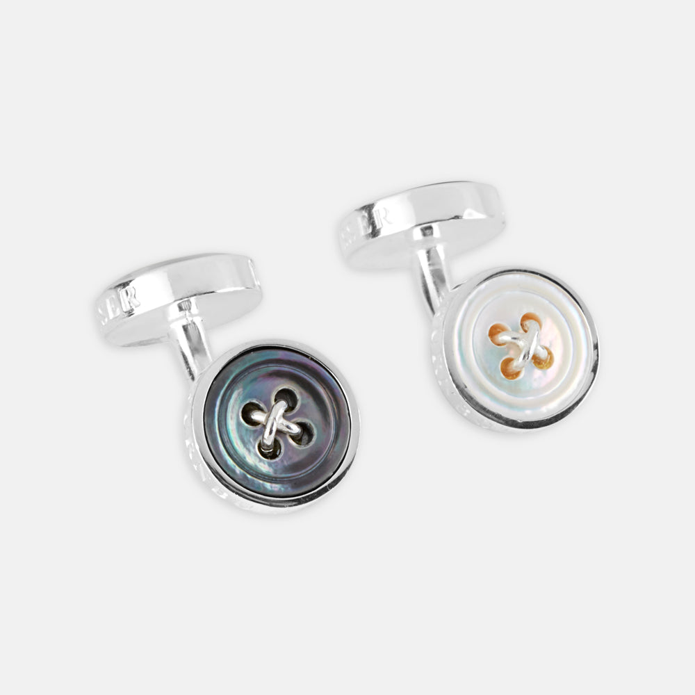 Reversible Sterling Silver Mother-of-Pearl Button Cufflinks