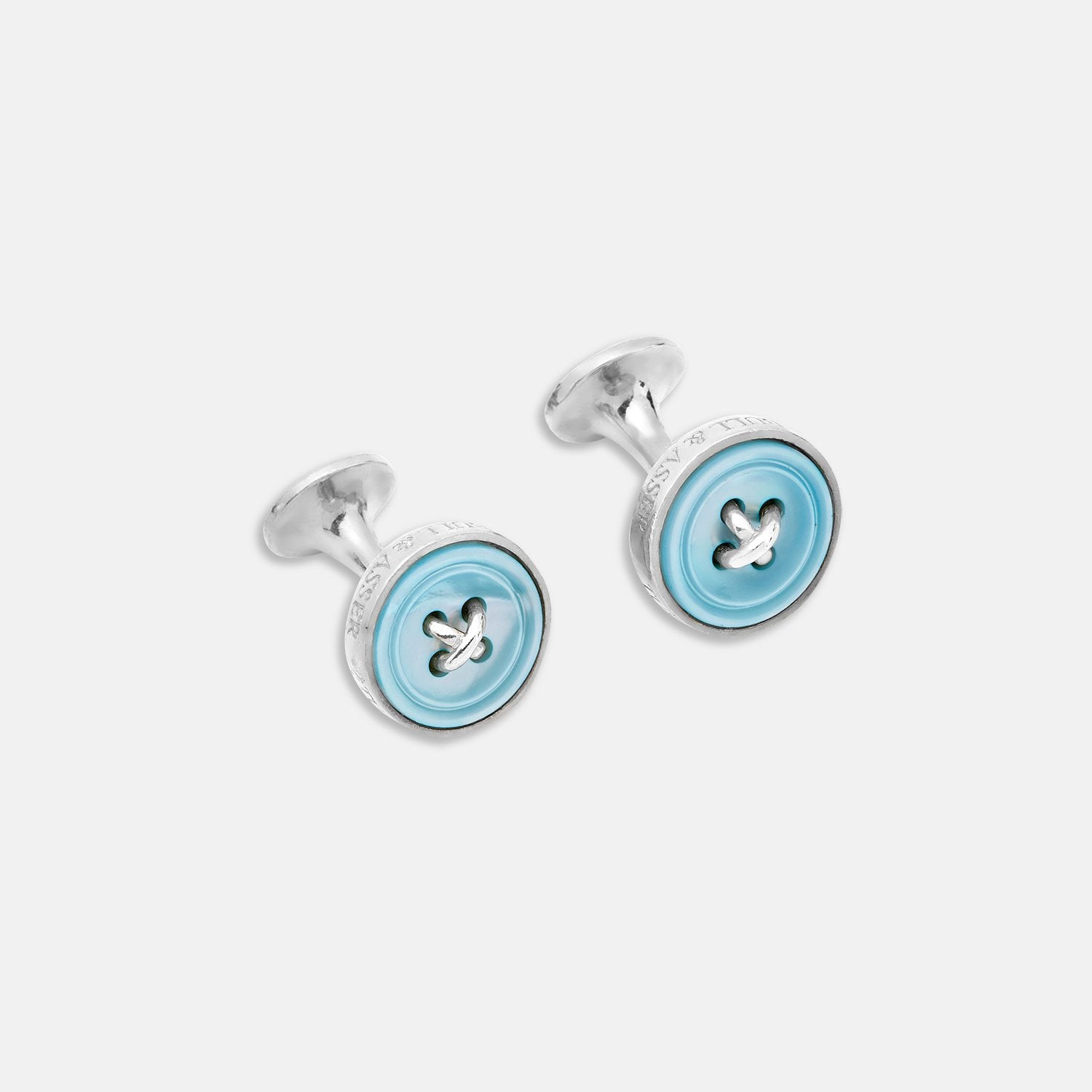 View 1 of product Monogrammed Blue Sterling Silver Mother-of-Pearl Button Cufflinks
