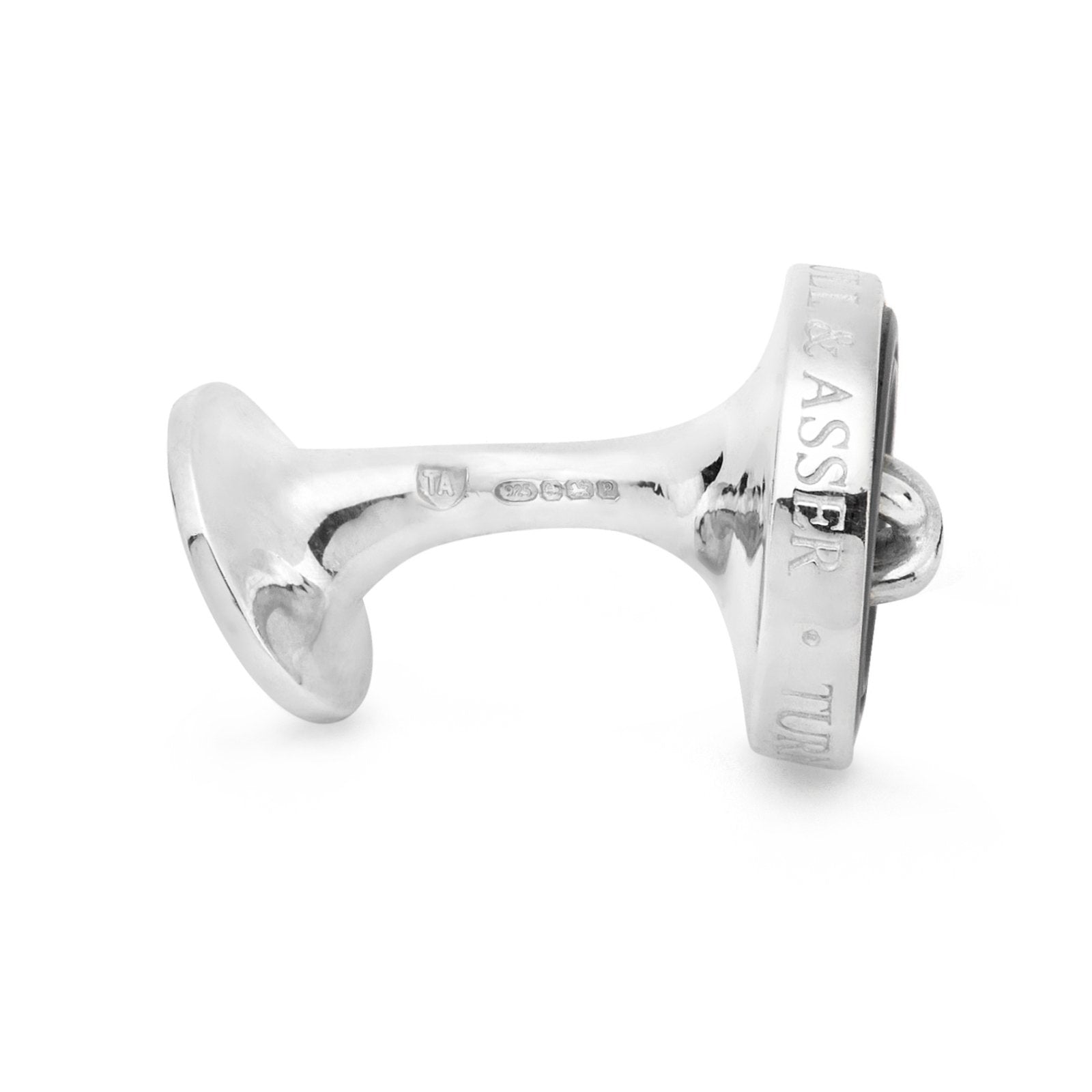 View 3 of product Monogrammed Smoke Sterling Silver Mother-of-Pearl Button Cufflinks