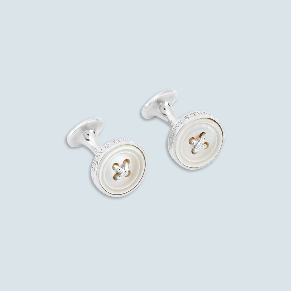 Turnbull & Asser White Sterling Silver Mother-of-Pearl Button Cufflinks