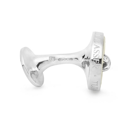 Monogrammed White Sterling Silver Mother-of-Pearl Button Cufflinks Image 2