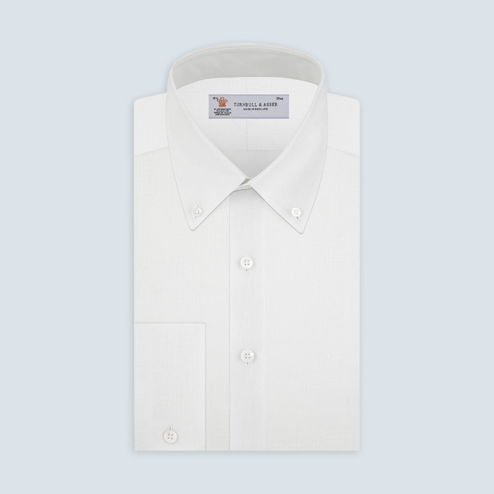 Weekend Fit Cream Linen Shirt with Dorset Collar and 1-Button Cuff