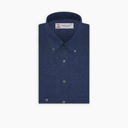 Weekend Fit Navy Linen Shirt with Dorset Collar and 1-Button Cuff Image 2