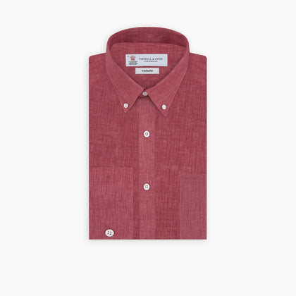 Weekend Fit Red Linen Shirt with Dorset Collar and 1-Button Cuff Image 2