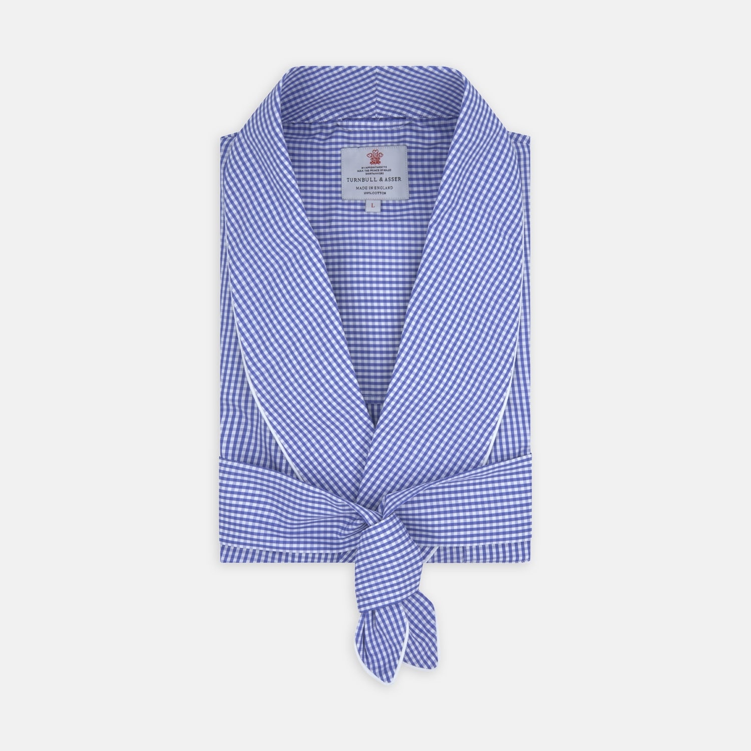 View 1 of product Mid Blue Gingham Check Piped Cotton Gown