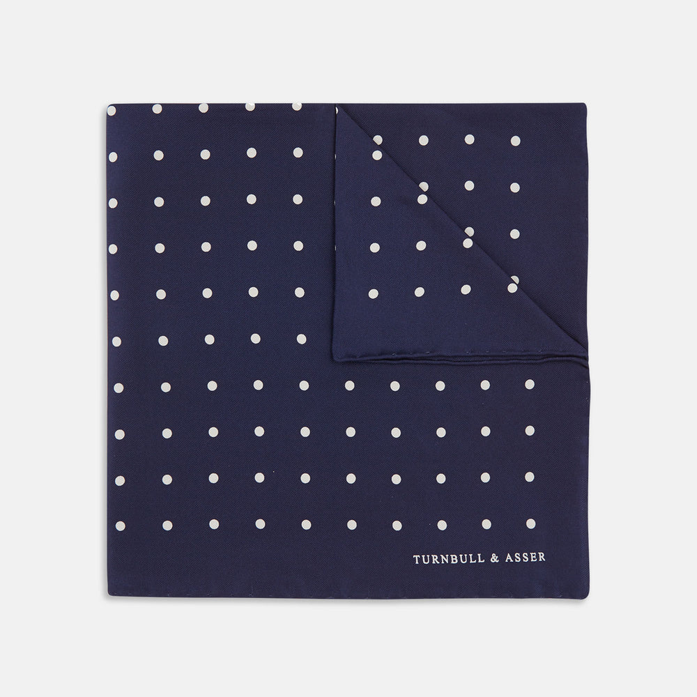 Navy Spot Silk Pocket Square