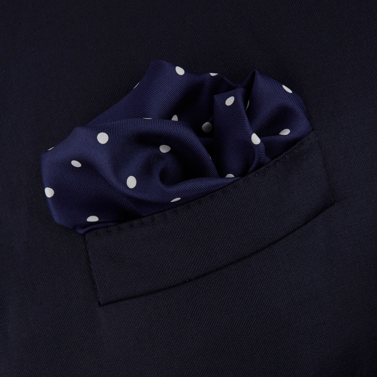 View 4 of product Navy Spot Silk Pocket Square