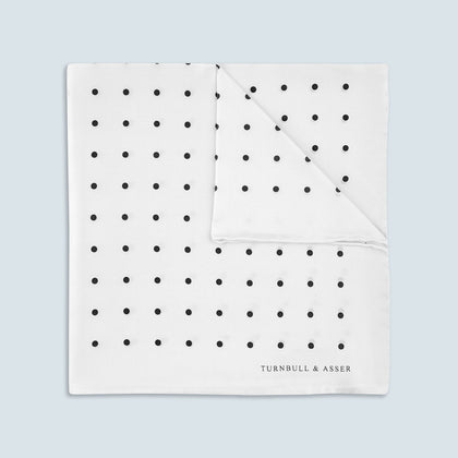 White and Black Spot Silk Pocket Square