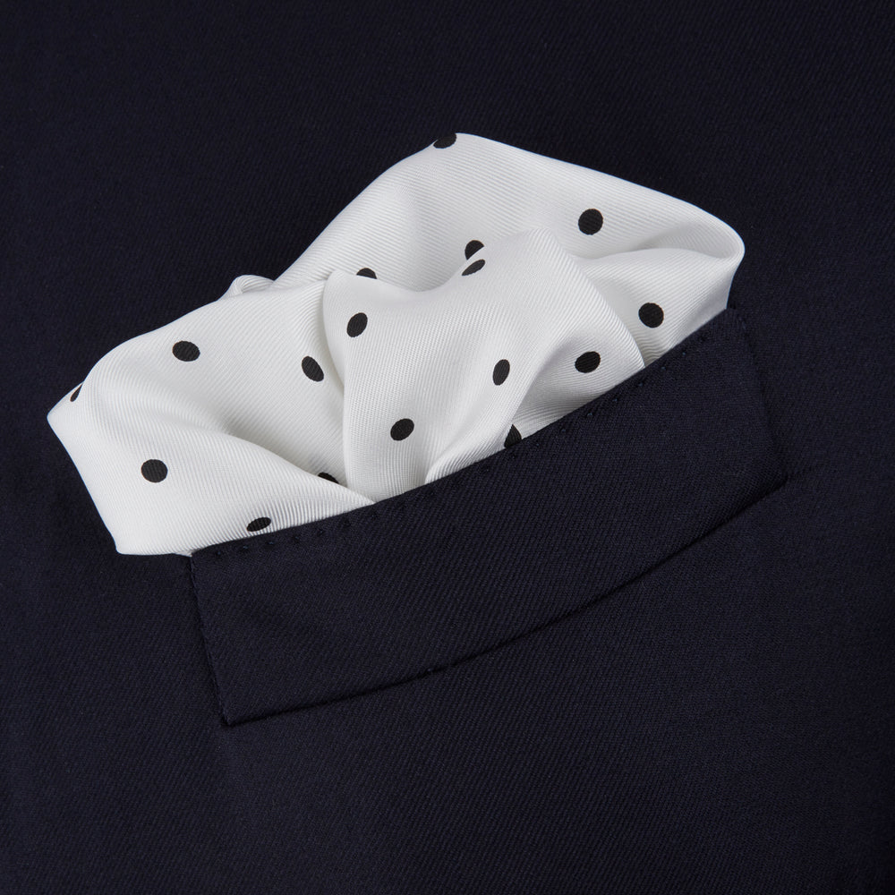 White and Black Spot Silk Pocket Square