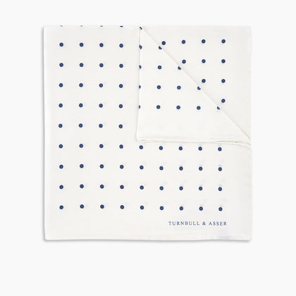 White and Navy Spot Silk Pocket Square Image 4