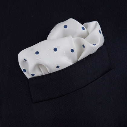 White and Navy Spot Silk Pocket Square Image 3