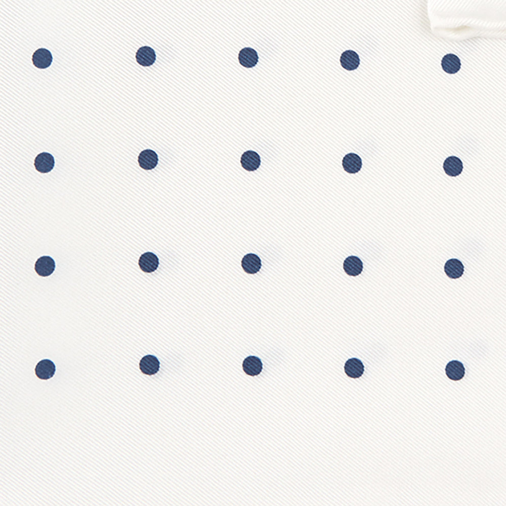 White and Navy Spot Silk Pocket Square