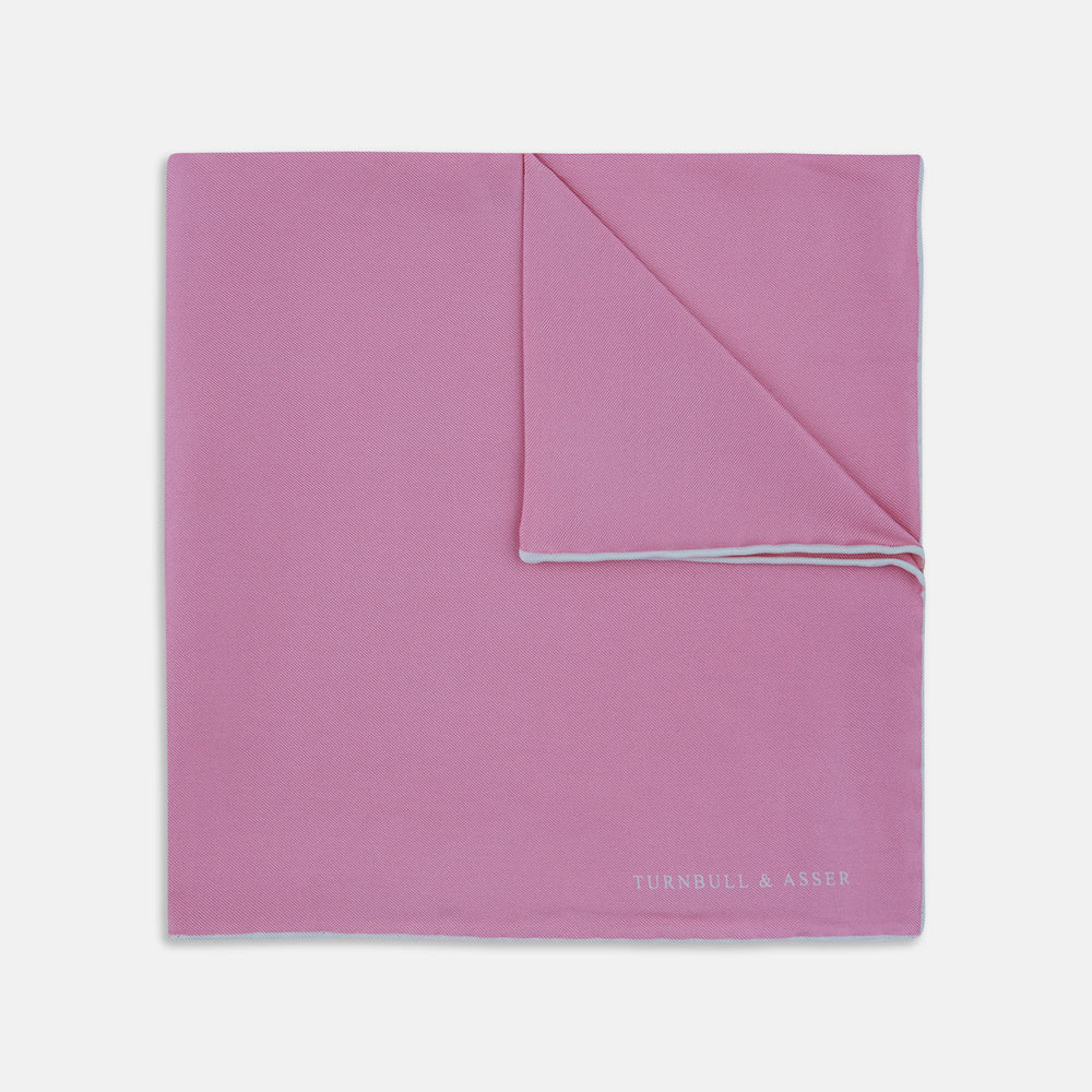Pink and White Piped Silk Pocket Square