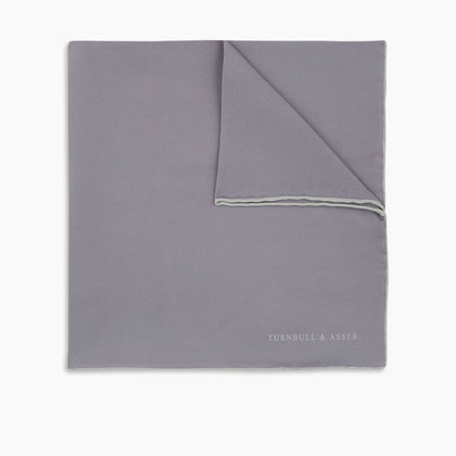 Grey and White Piped Silk Pocket Square Image 3