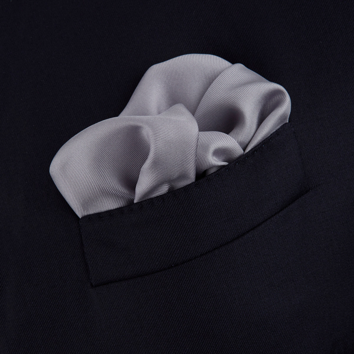 View 3 of product Grey and White Piped Silk Pocket Square
