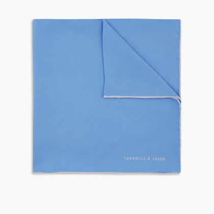 Blue and White Piped Silk Pocket Square Image 4