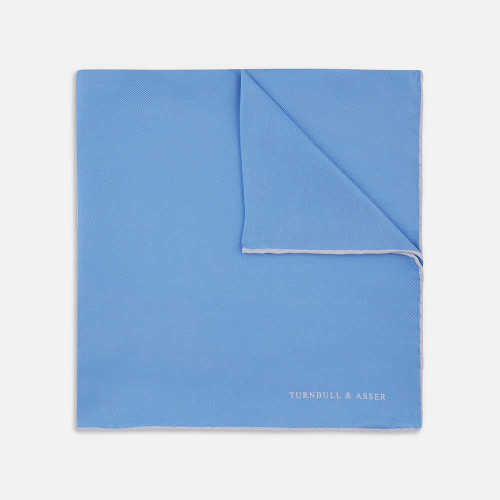 Blue and White Piped Silk Pocket Square