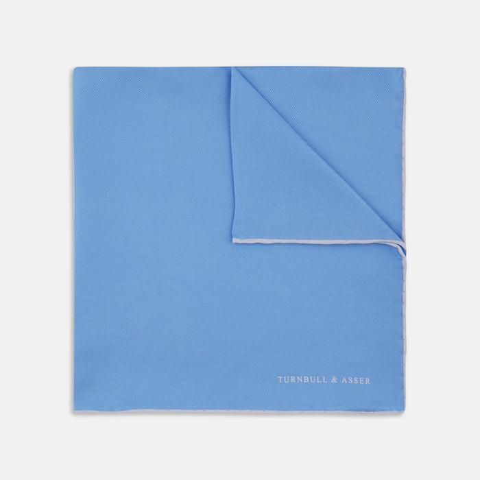 Blue and White Piped Silk Pocket Square
