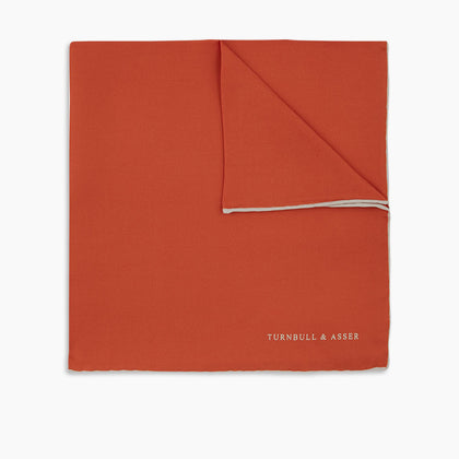 Dark Orange and White Piped Silk Pocket Square Image 4