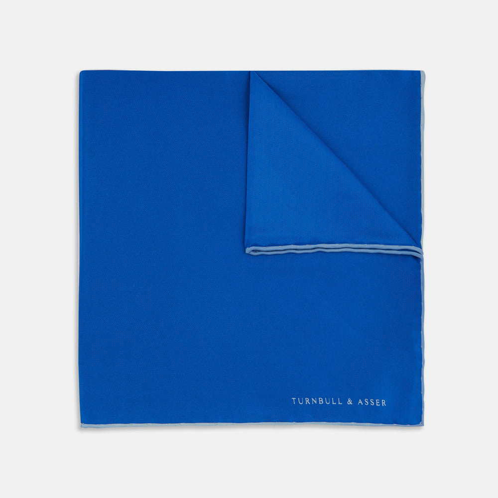 Royal Blue Piped Silk Pocket Square