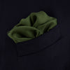 Olive and White Piped Silk Pocket Square