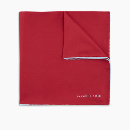 Red and White Piped Silk Pocket Square Image 4
