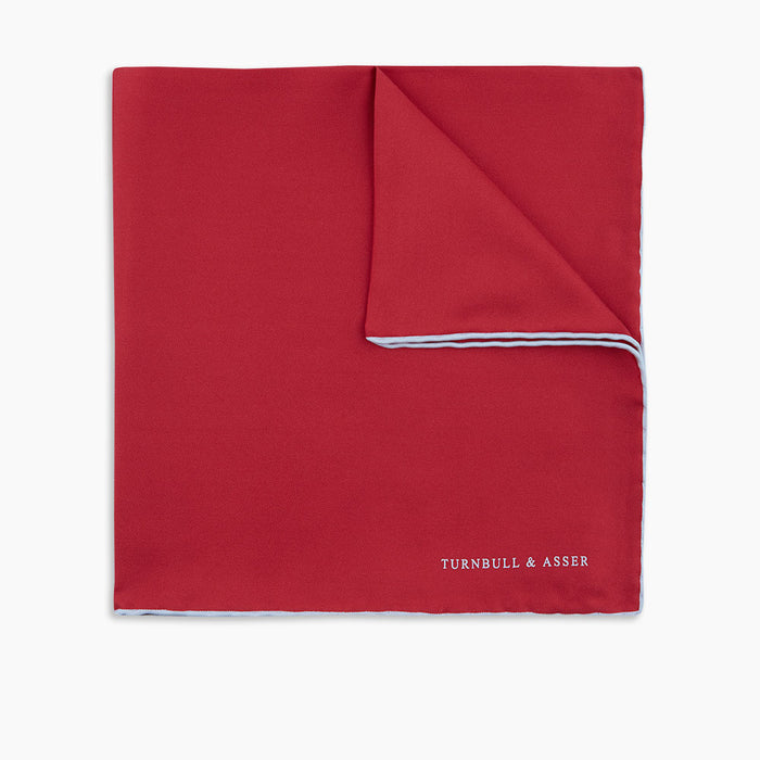 Red and White Piped Silk Pocket Square Image 4