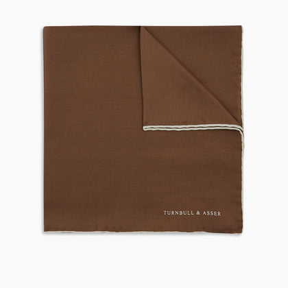 Brown and White Piped Silk Pocket Square Image 4