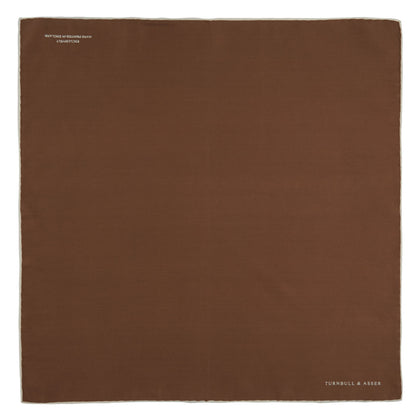 Brown and White Piped Silk Pocket Square Image 1