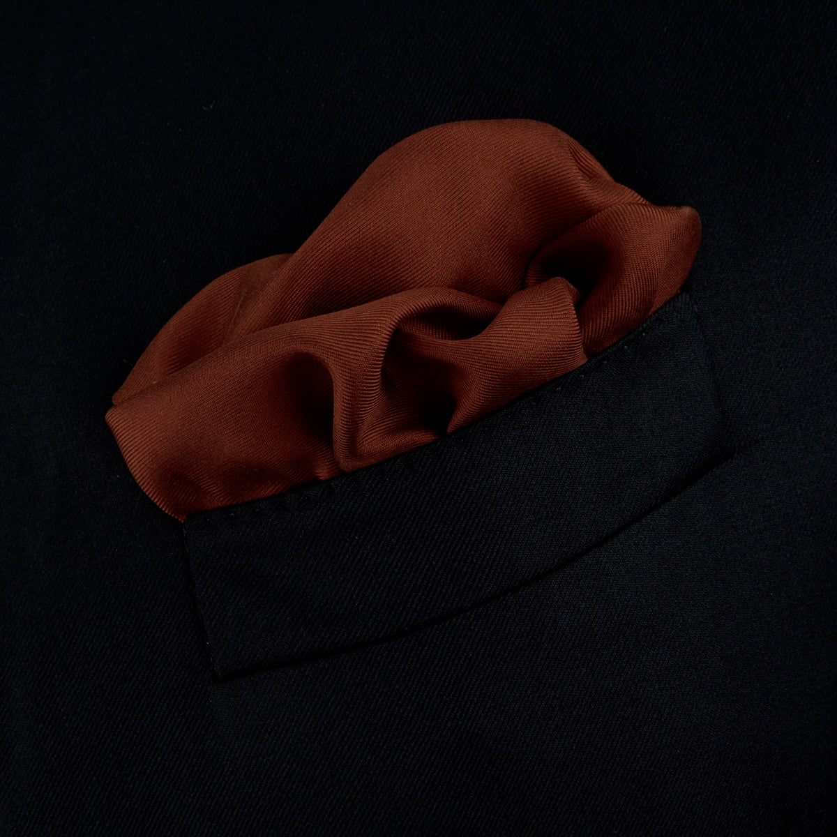 Brown and White Piped Silk Pocket Square