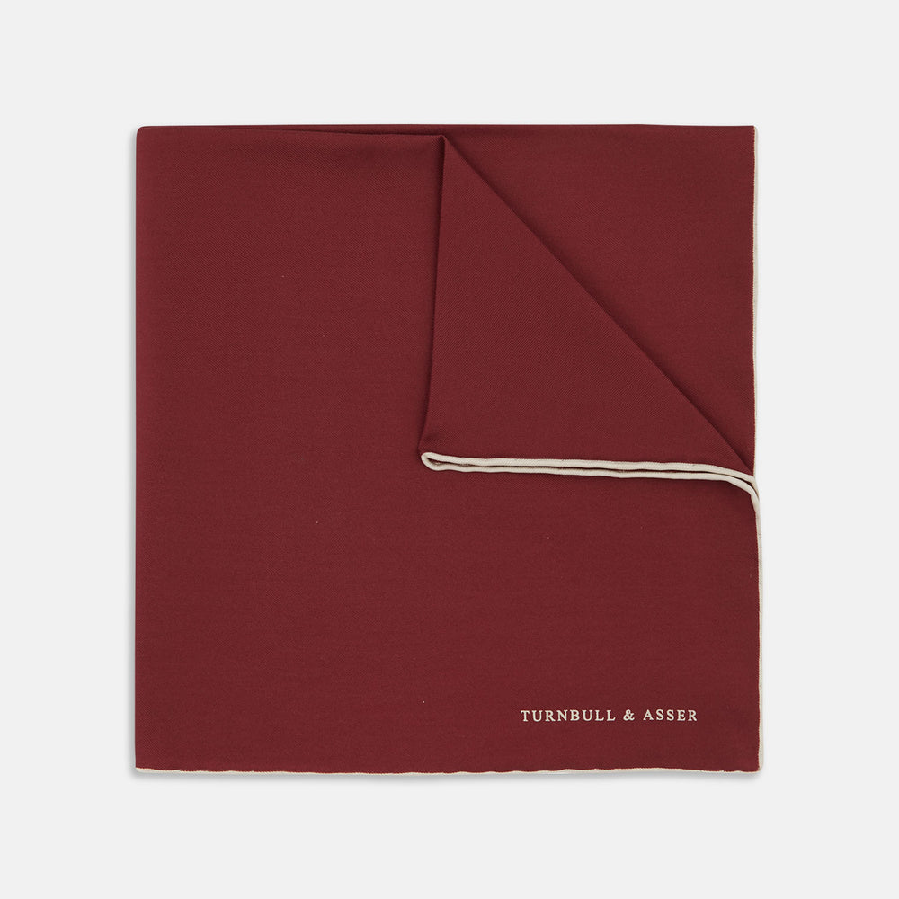Burgundy and White Piped Silk Pocket Square