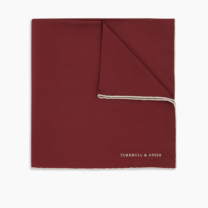 Burgundy and White Piped Silk Pocket Square Image 4