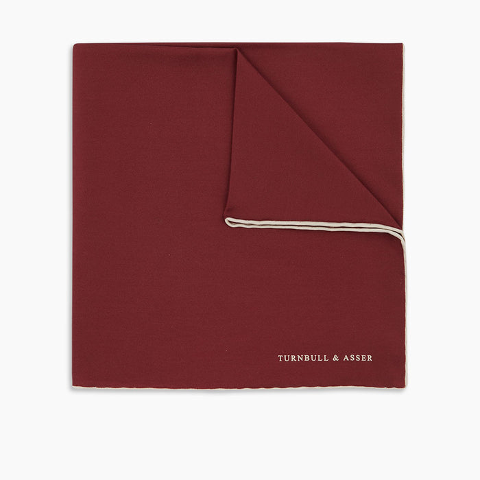 Burgundy and White Piped Silk Pocket Square Image 4