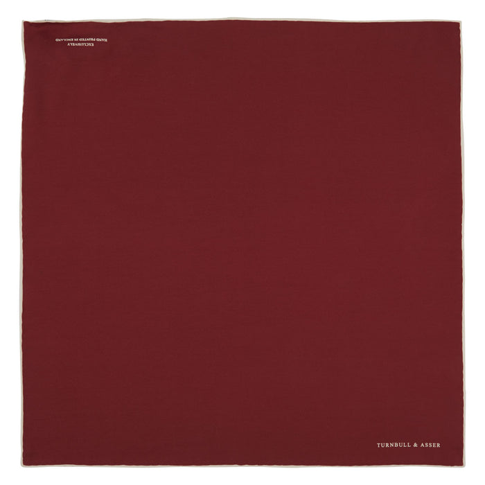 Burgundy and White Piped Silk Pocket Square Image 1