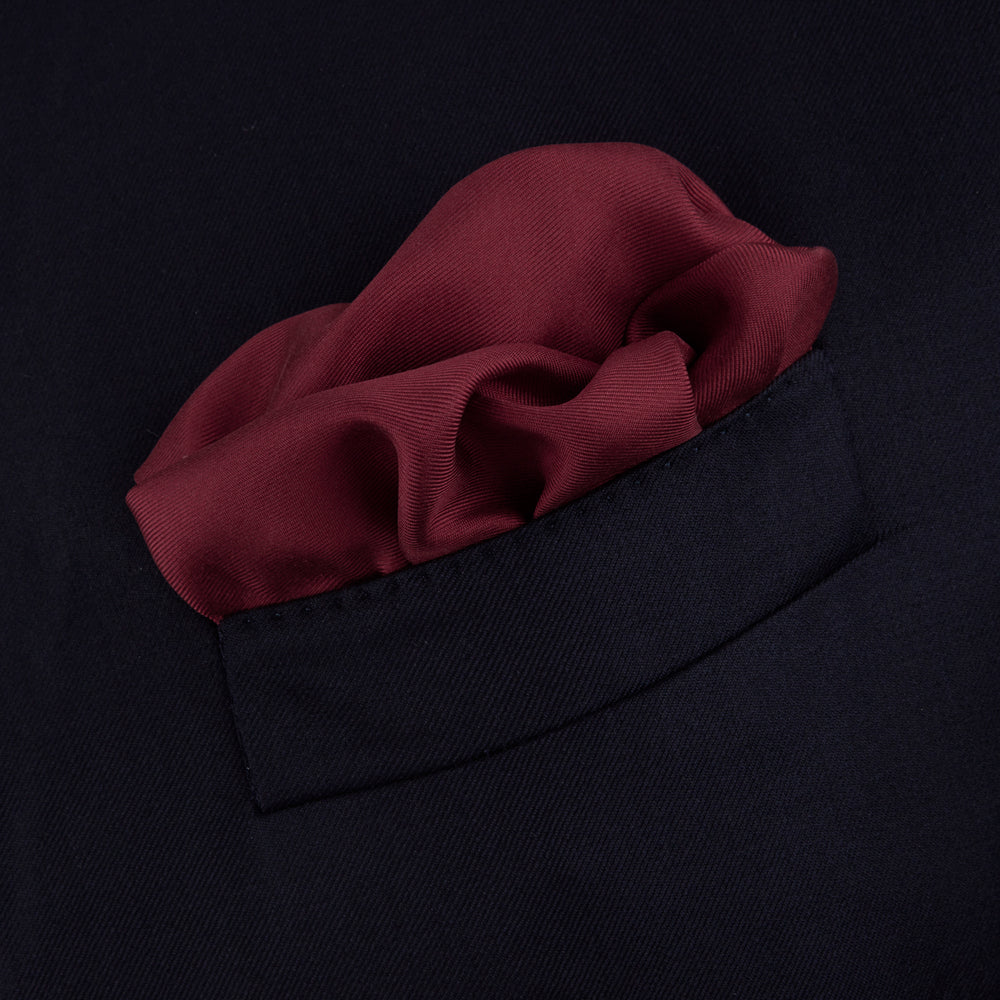 Burgundy and White Piped Silk Pocket Square