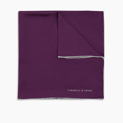 Plain Purple Silk Pocket Square with White piping Image 3