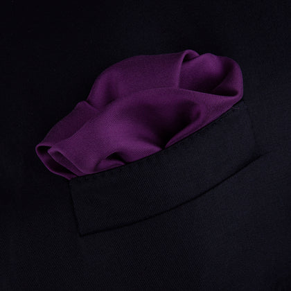 Plain Purple Silk Pocket Square with White piping Image 2