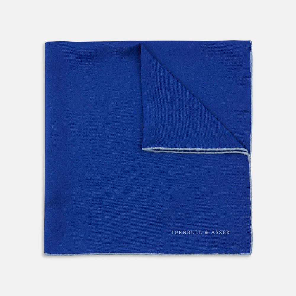 Dark Blue Piped Silk Pocket Square | Turnbull & Asser