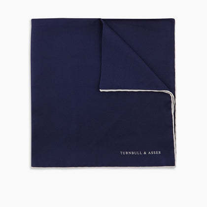 Navy and White Piped Silk Pocket Square Image 4