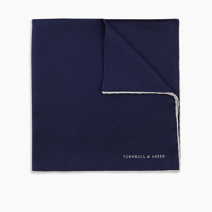 Navy and White Piped Silk Pocket Square Image 4