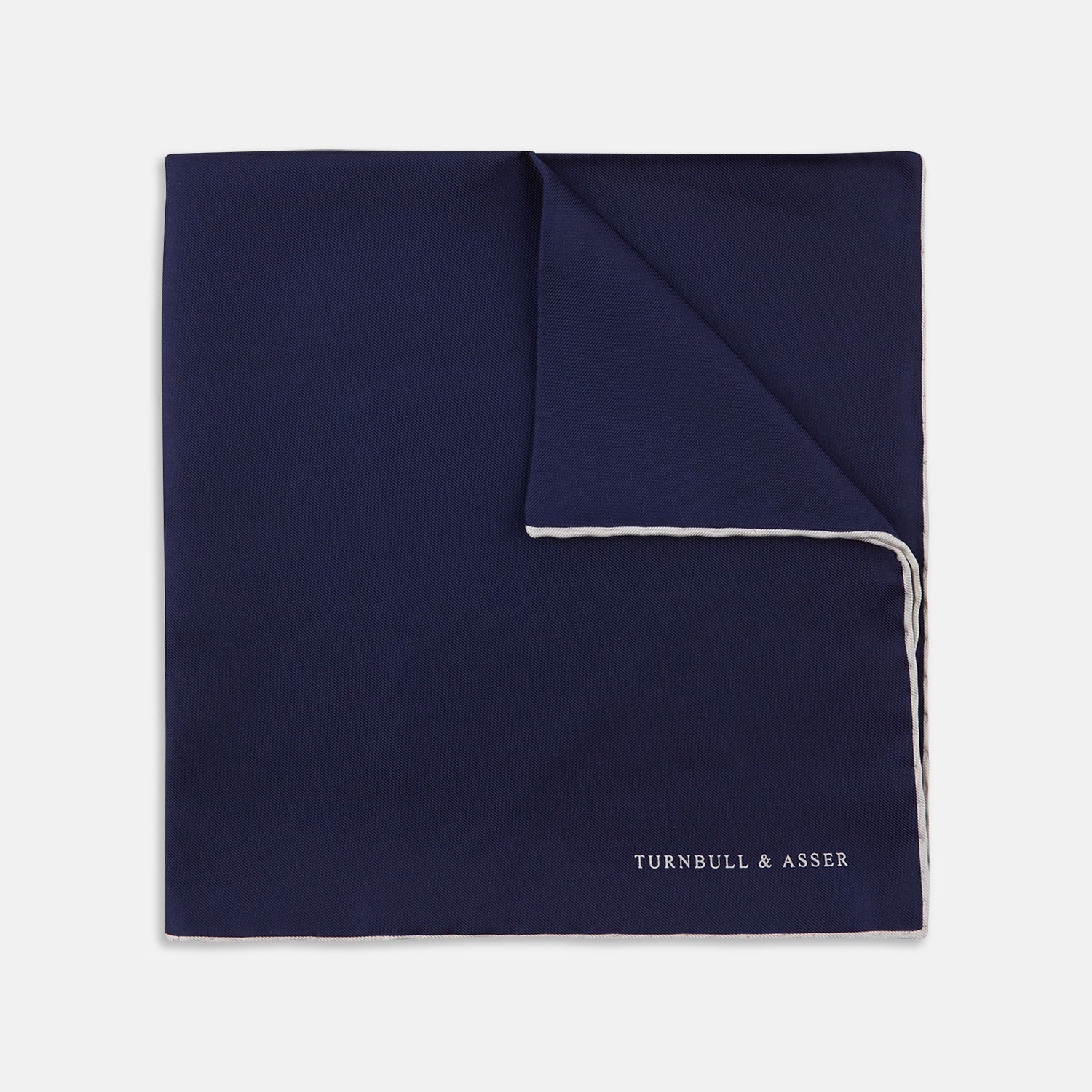 View 1 of product Navy and White Piped Silk Pocket Square
