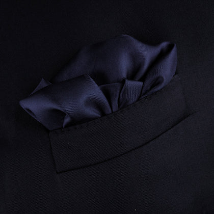 Navy and White Piped Silk Pocket Square Image 3