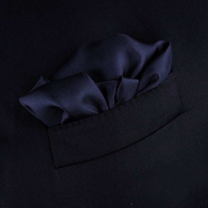 Navy and White Piped Silk Pocket Square Image 3
