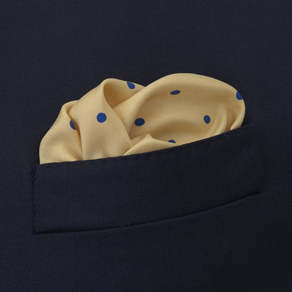 Yellow and Blue Spot Silk Pocket Square Image 3