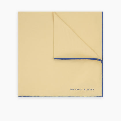 Yellow and Navy Piped Silk Pocket Square Image 4