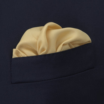 Yellow and Navy Piped Silk Pocket Square Image 3