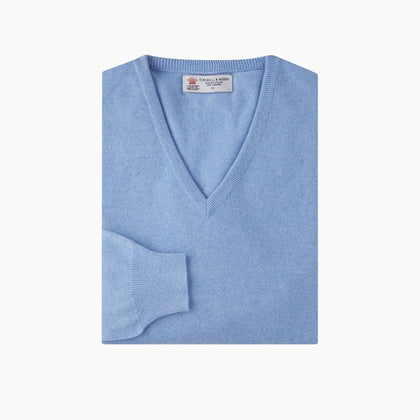 Sky Blue Fine Cashmere V-Neck Jumper Image 2