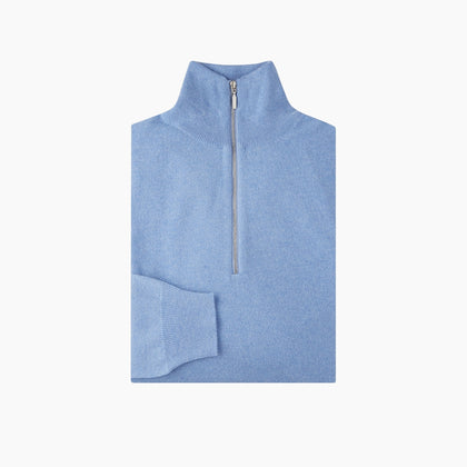 Sky Blue Half-Zip Cashmere Jumper Image 2